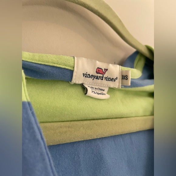 Vineyard Vines Blue and Green Striped Long Sleeve Tee Short with Hood - Picture 3 of 5